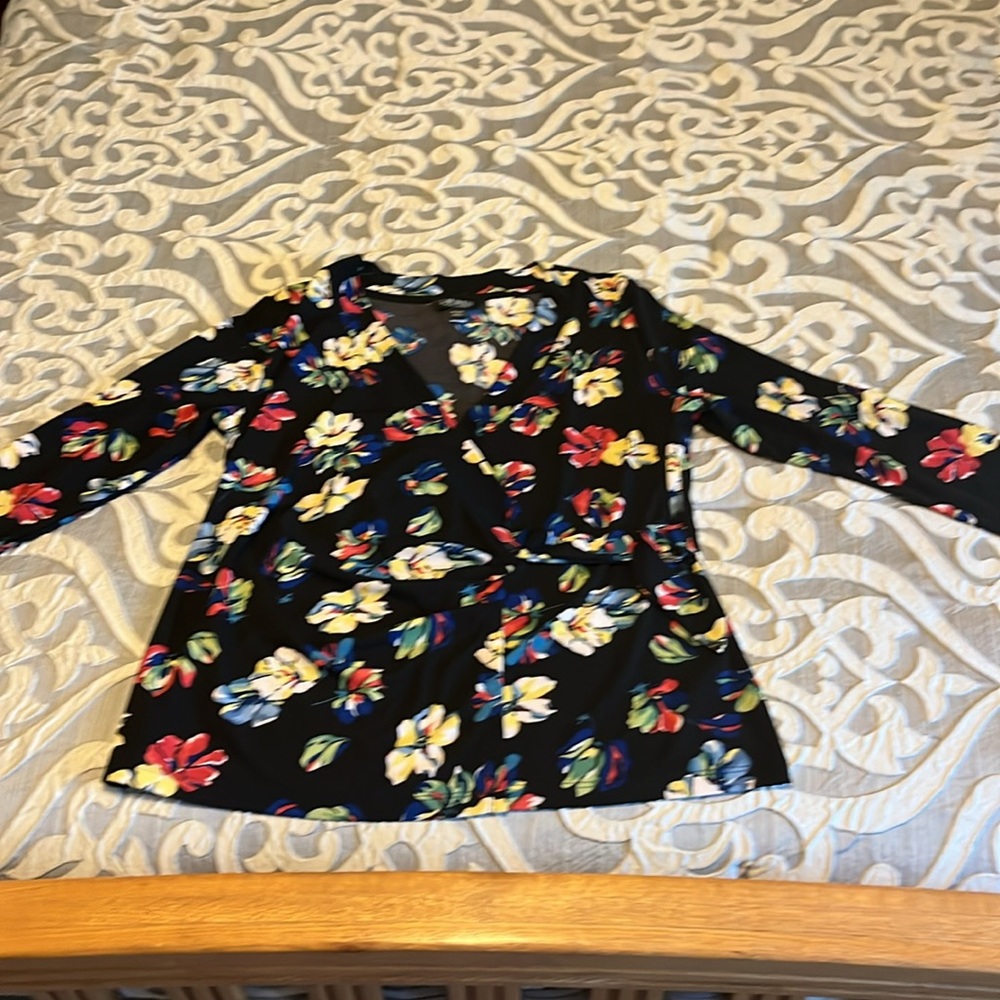 Lauren Ralph Lauren Black Floral Wrap-Style Blouse